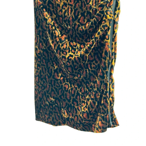 The Kooples Fire Brown Velvet Skirt Leopard Print Front Zipper Size 2 Medium - Picture 5 of 10